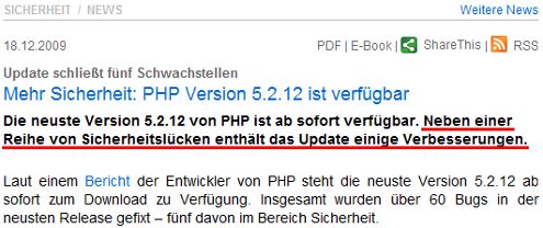 Mehr Sicherheit - PHP Version 5.2.12 ist verfügbar - Update schließt fünf Schwachstellen - TecChannel.de